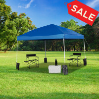 Flash Furniture JJ-GZ1010PKG-BL-GG 10'x10' Blue Pop Up Event Straight Leg Canopy Tent with Sandbags and Wheeled Case